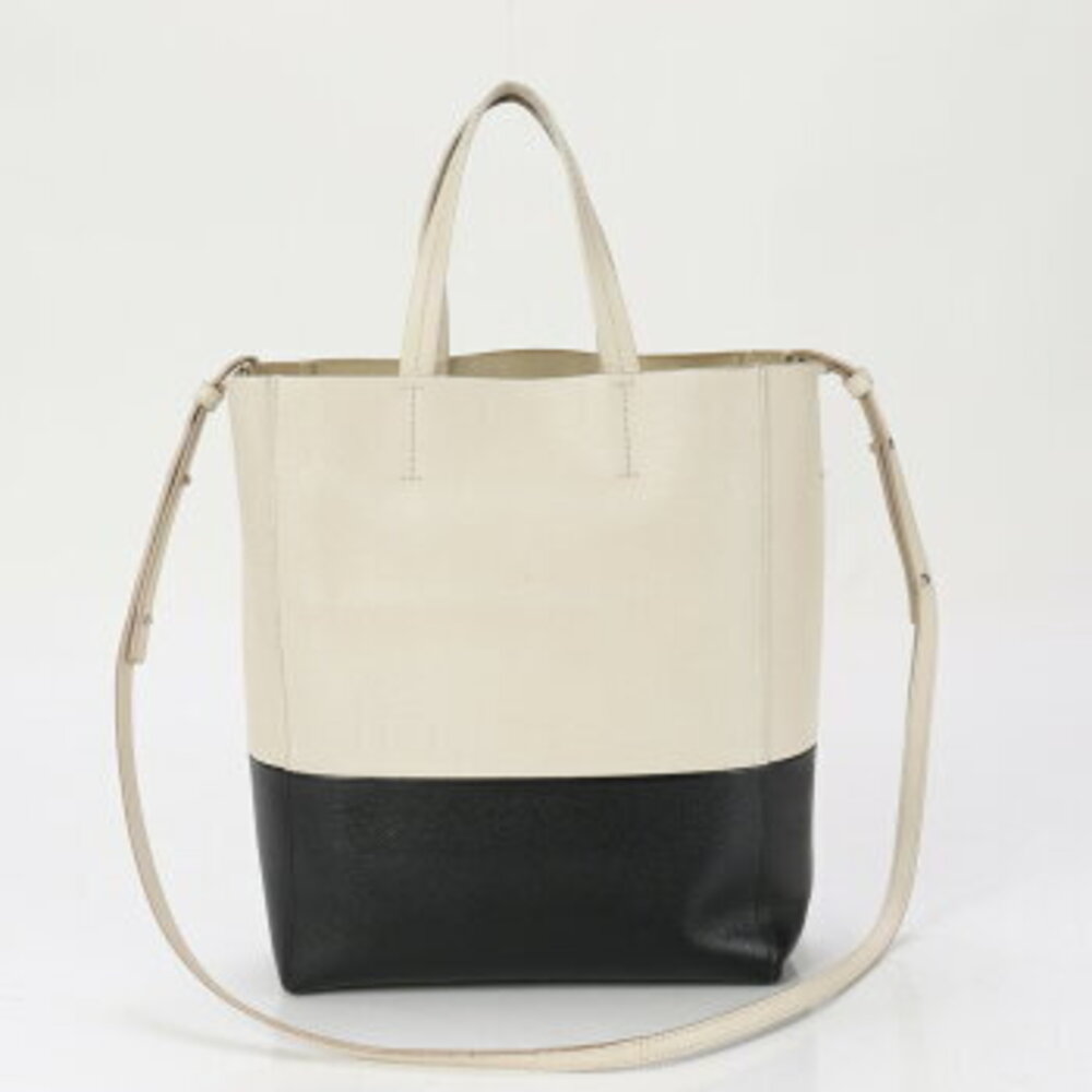 Celine Vertical Cabas Leather Shoulder Bag Crossbody Handbag Tote Two Tone - Picture 6 of 14